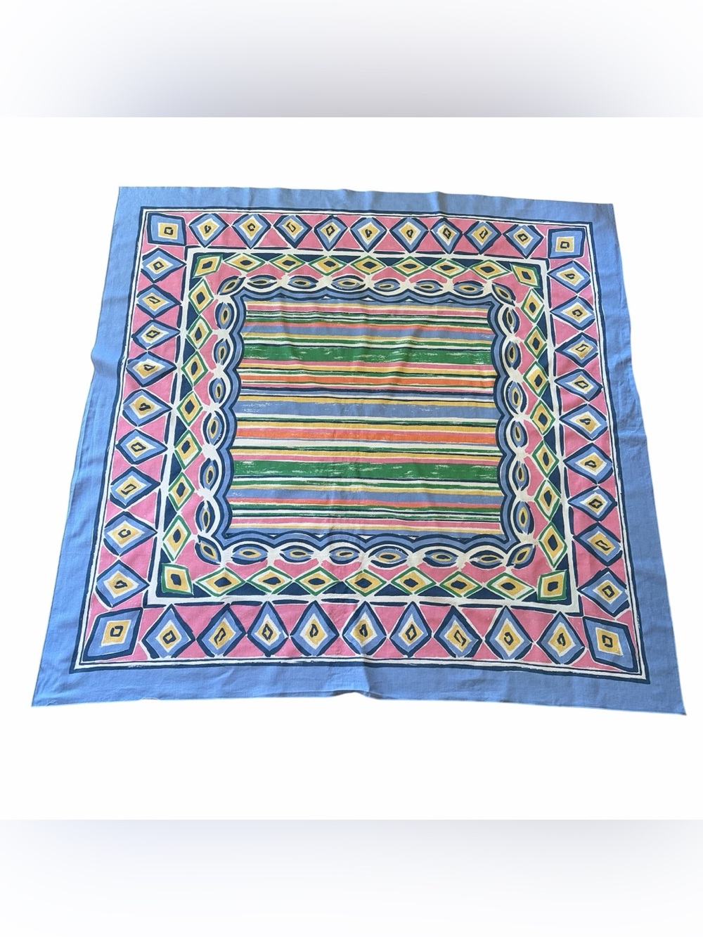 Square Cotton Tablecloth Fauvist Brazilian Artisanal Goods Geometric 53 x 53 IN
